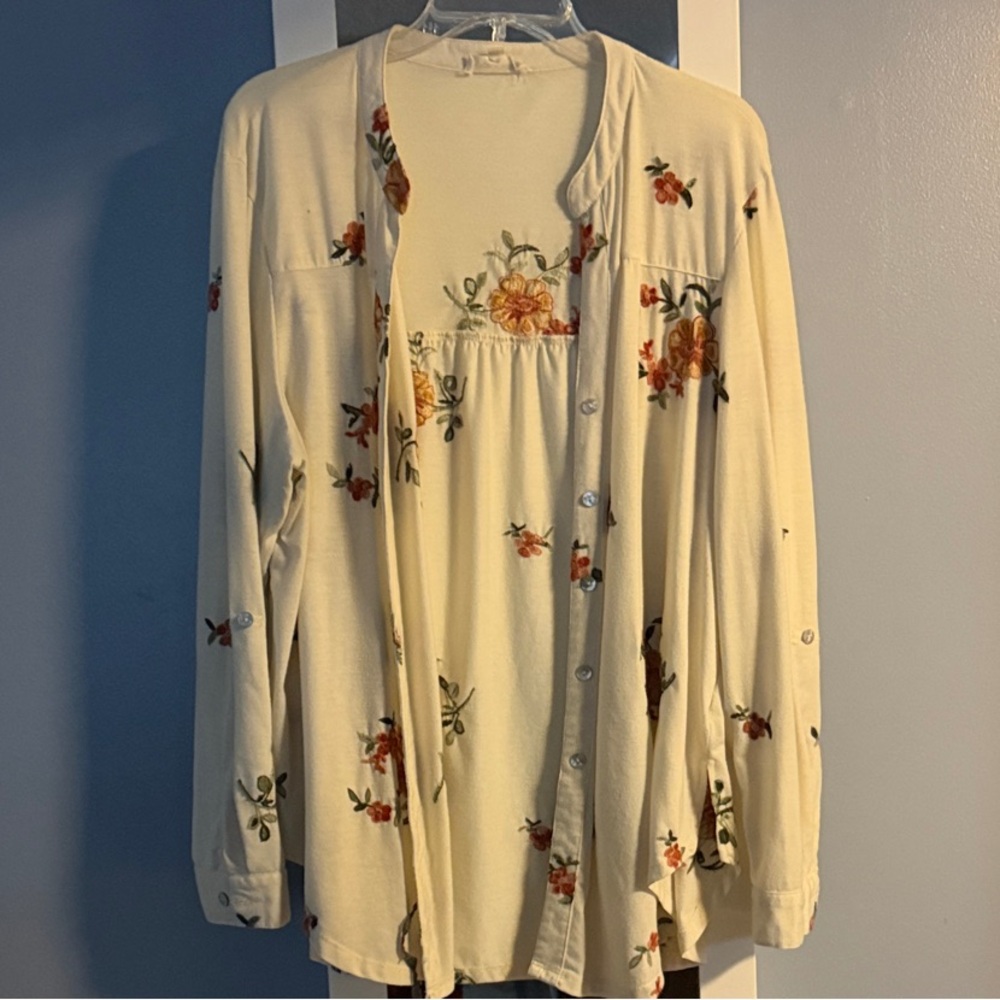 Floral Cream Cardigan Blouse